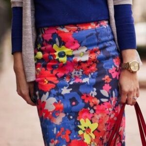 3/$10 LOFT Blue Yellow Red Floral Pencil Skirt